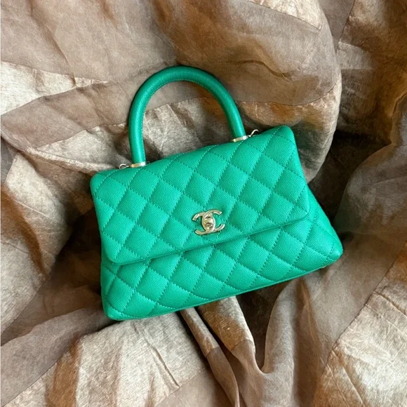 CHANEL Green Caviar Coco Top Handle Flap Bag Small GHW - Picture 3 of 15
